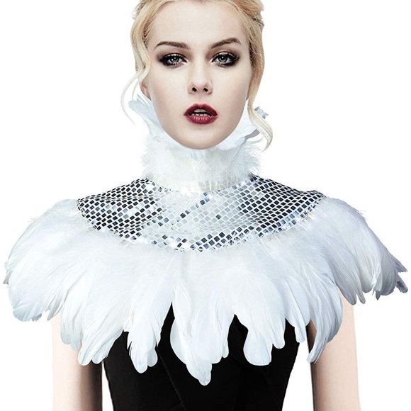 Boutique Accessories - Natural Feather Sequin Shawl Gothic Black Cape